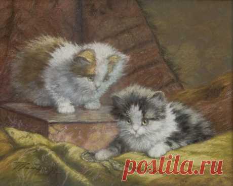 Корнелис Раафорст | Продажа акварелей и рисунков | Два котенка играют