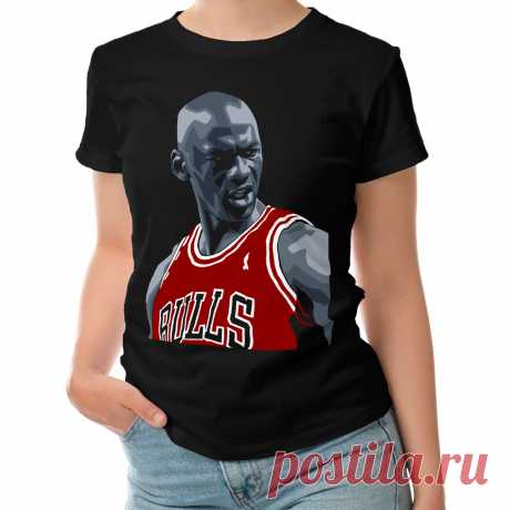 Женская футболка «Michael Jordan. Chicago Bulls. NBA. Майкл Джордан» цвет черный - дизайнер принта Kaplio