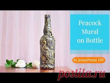 Peacock Mural bottle decoration ideas|Bottle decorating ideas|Bottle Craft|Bottle art|Antique bottle