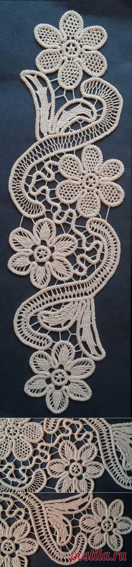 Point Lace Romanian Style Crochet Doily Tan Floral by ValeriasShop