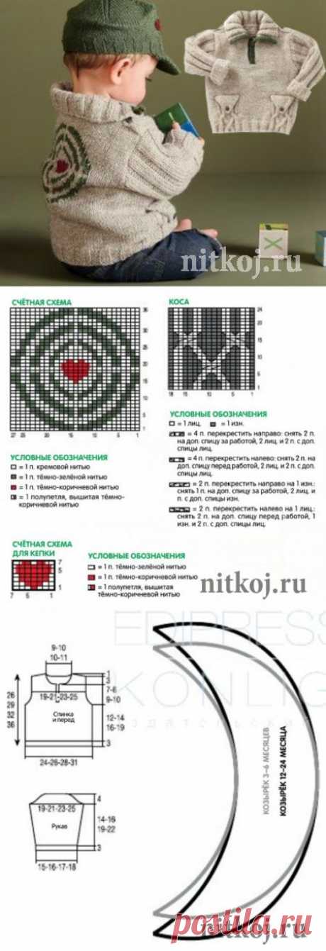 Детский пуловер спицами и вязаная кепка » Ниткой - вязаные вещи для вашего дома, вязание крючком, вязание спицами, схемы вязания
