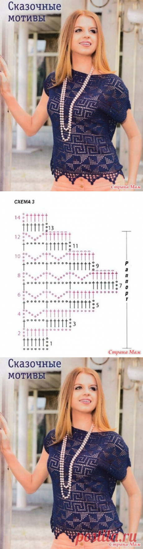Тёмно-синий топ филейной вязкой - Все в ажуре... (вязание крючком) - Страна Мам