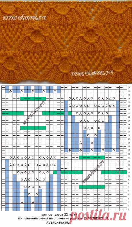 Красивый ажурный узор спицами из обмотанных петель | каталог вязаных спицами узоров