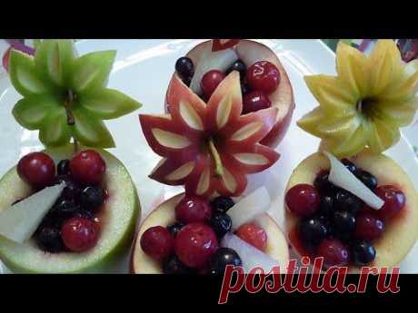 Украшения из фруктов. Карвинг из яблок. Очень красивый десерт! Decorations from fruits - YouTube