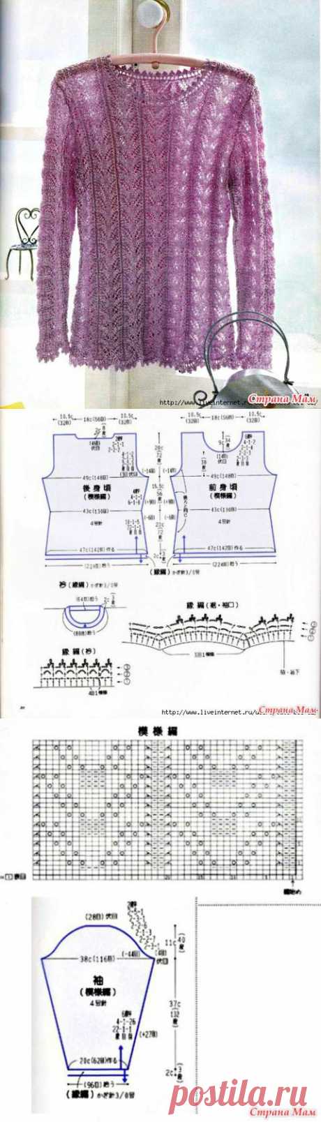 Нежный ажурный пуловер спицами. - ВЯЗАНАЯ МОДА+ ДЛЯ НЕМОДЕЛЬНЫХ ДАМ - Страна Мам