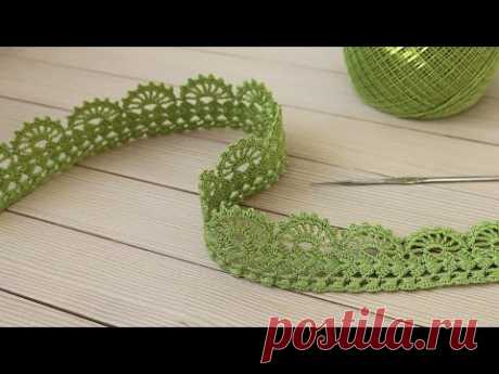 Простое ЛЕНТОЧНОЕ КРУЖЕВО вязание крючком КАЙМА мастер-класс для начинающих  Crochet Lace Ribbon