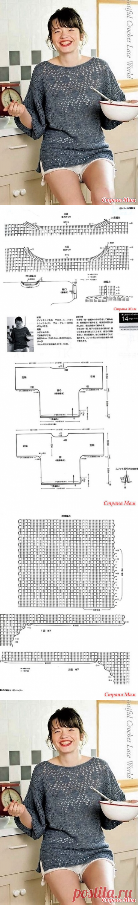 Серебристый джемпер в филейной технике - Все в ажуре... (вязание крючком) - Страна Мам