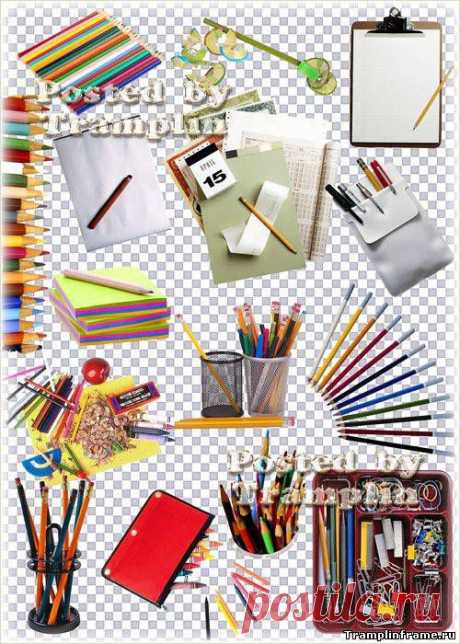Канцелярские изделия - Цветные карандаши, ручки, бумага, подставки, пеналы, точилки, фломастеры - Png, Psd клипарт - прозрачный фон - Все для Фотошоп - Рамки для фото бесплатно