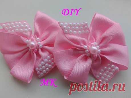 Нежные бантики из репсовых лент МК Канзаши /The gentle bow of REP ribbons Kanzashi MK