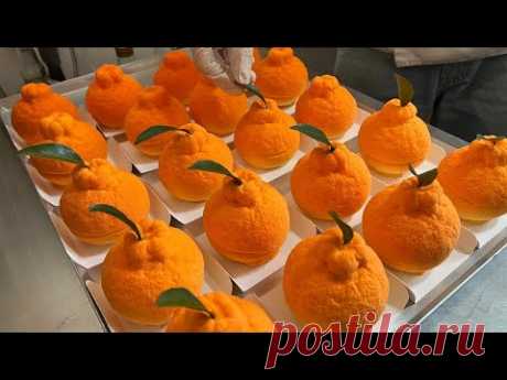 Це дивовижно! справжній мусовий торт у формі апельсина - корейська вулична їжа