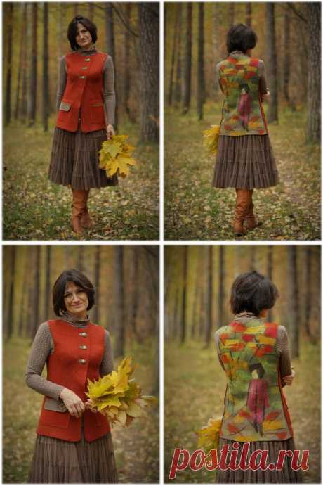 Моя осень: валяние жилета и рисование шерстью - Ярмарка Мастеров - ручная работа, handmade
