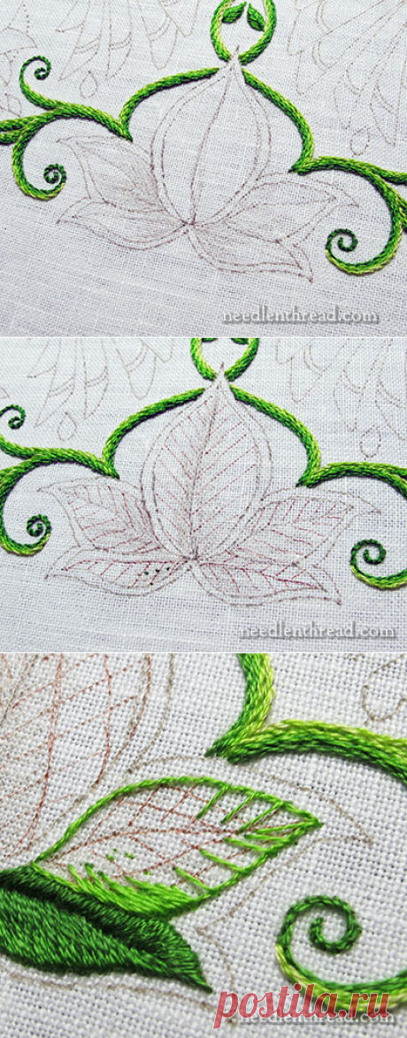 Long &amp; Short Stitch Shading on Leaves – NeedlenThread.com