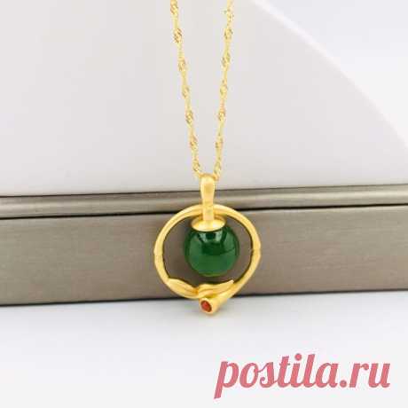 14 Gold Green Jasper Bead Pendant-Antique Style Necklace-Boho | Etsy