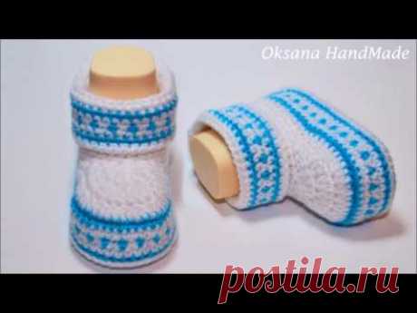 Пинетки крючком Орнамент Мастер класс. Booties crochet DIY