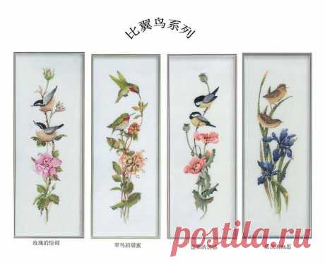Вышивка крестом — красивые птицы и цветы в японском стиле (схемы)