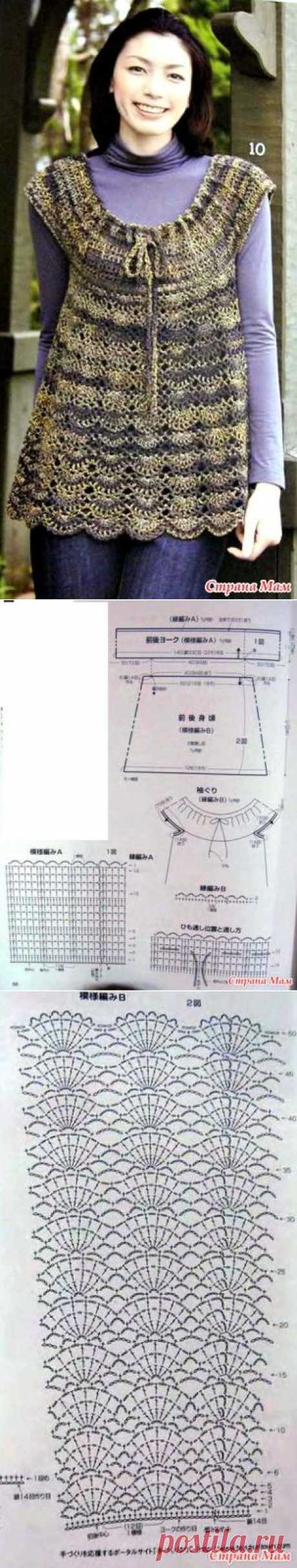 Туника с завязкой на декольте и веерным узором на подоле. Крючок - ВЯЗАНАЯ МОДА+ ДЛЯ НЕМОДЕЛЬНЫХ ДАМ - Страна Мам