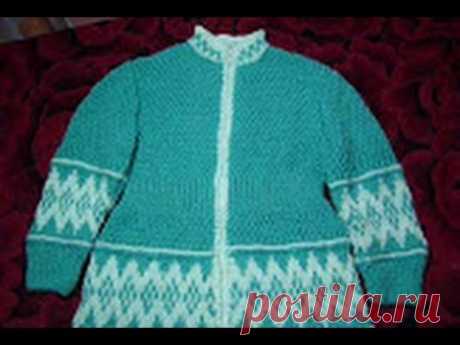 1ч-Кофточка с жаккардом детская спицами.Baby jacket knitting.