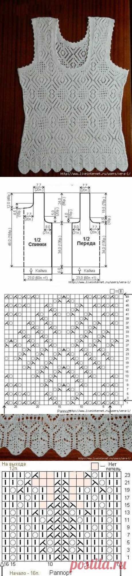 ВЯЗАНАЯ СПИЦАМИ БЕЛАЯ МАЙКА