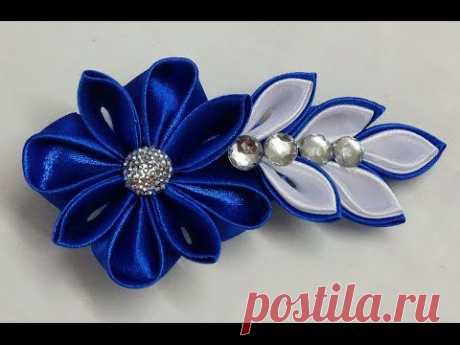 DIY Kanzashi flower hairclip,how to make, kanzashi flower tutorial,kanzashi flores de cinta