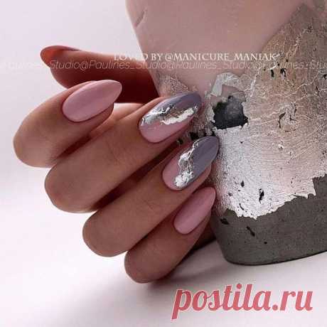 Серый с розовым дизайн ногтей