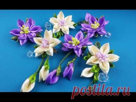 Ribbon flowers:hairpins set/Flores de cintas:conjunto de pelo clips/Цветы из лент:набор заколок.МК