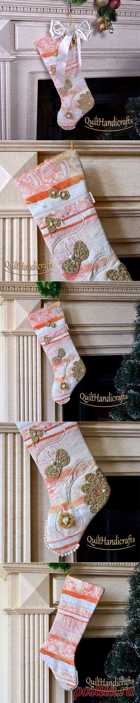 Christmas Stocking Quilted Patchwork Christmas by QuiltHandicrafts