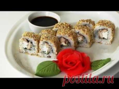 Как сделать Ролл с курицей и кунжутом.  Roll with chicken and sesame seeds.