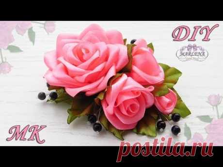 (106) 🌹 РОЗЫ ИЗ ЛЕНТ. Украшение на заколку, гребешок. DIY Ribbon Roses - YouTube