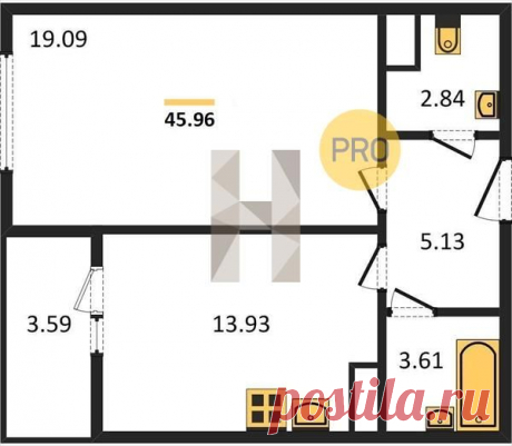 1 ккв. 45,96 м2 в Самоцветы 1 оч. корп. 2 секция 1