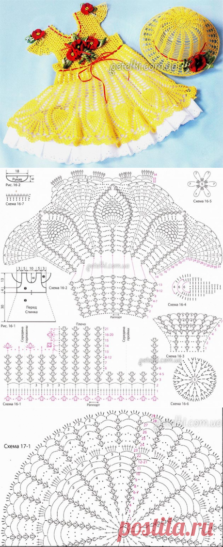 Летнее платье и шляпка на 1 годик. Описание, схемы вязания крючком