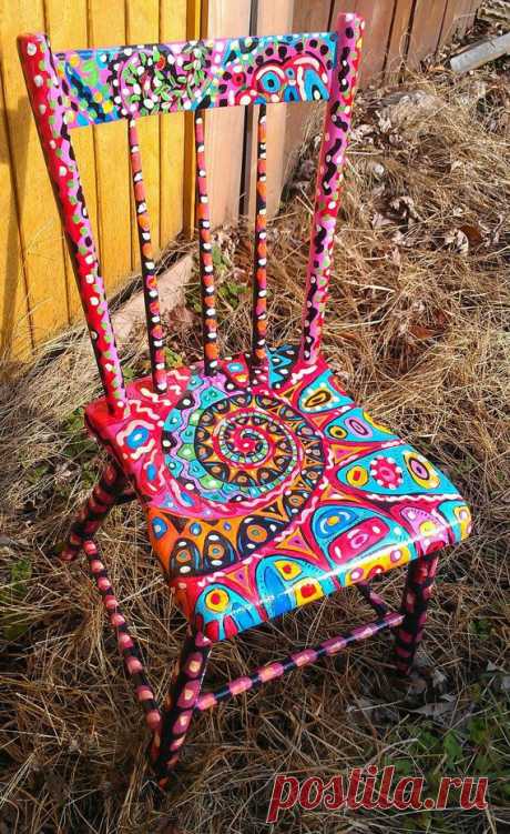 Fractal Style Abstract Painted Recycled Chair.
