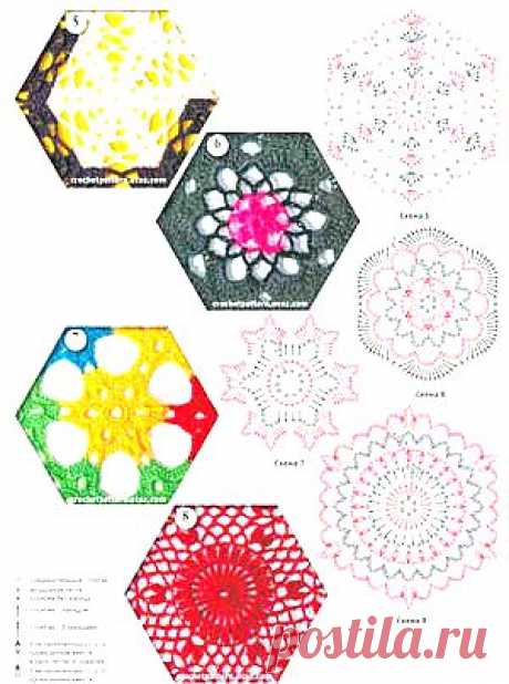 Мотивы кругового вязания в виде шестигранников (вязание крючком)