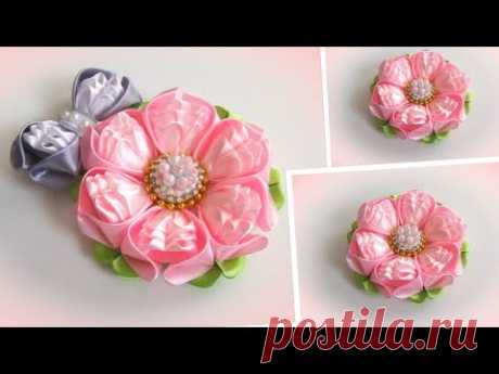 Цветы из лент, канзаши, МК/ DIY satin ribbon flower, kanzashi