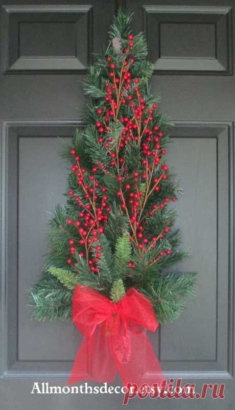 Red Holly Berry Christmas Tree Pine Wreath Swag, Fall Autumn Christmas Winter…