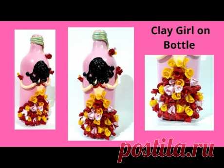 New Bottle Craft Idea | Clay Girl on Bottle | 3D effect with air dry clay | Sikha Crafts
