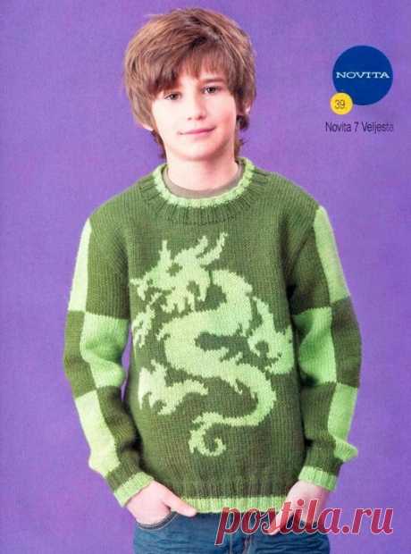 Детский пуловер с драконом