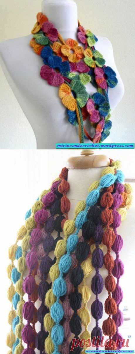 Шарфы-украшения &quot;Взрыв цвета&quot; крючком. Схемы. | Mi Rincon de Crochet