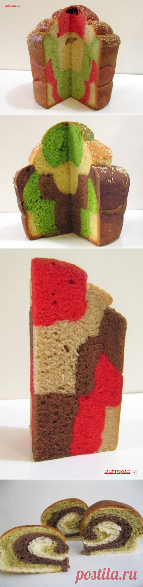 Хлебная Цветная Мозаика.Трехцветный хлеб в японском стиле