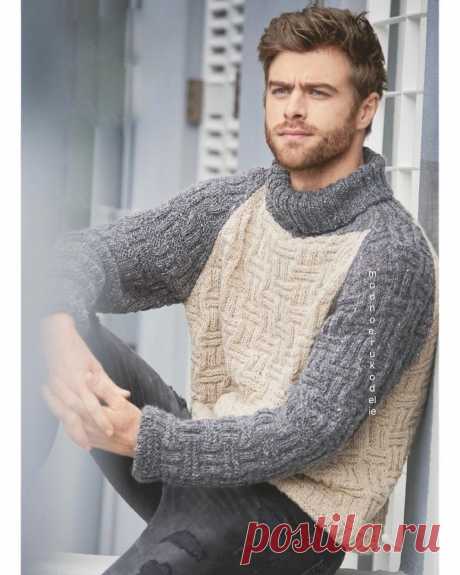 Мужской свитер структурным узором.