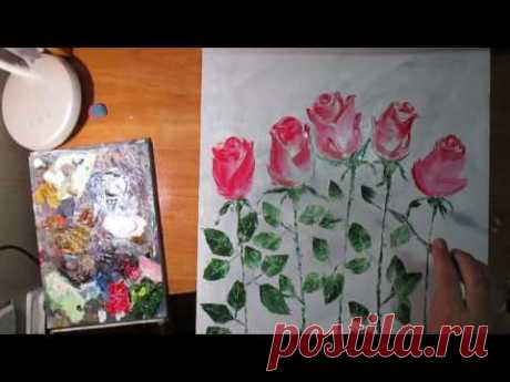 Нарисовать розы и бабочки мастихином.