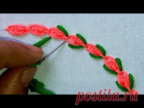 Hand Embroidery : Oyster Stitch |  border design # 76.