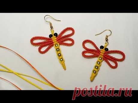 СЕРЬГИ МАКРАМЕ СТРЕКОЗЫ. DRAGONFLY MACRAME EARRINGS.