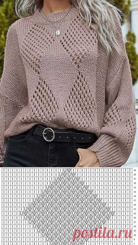 121 пуловер спицами женский - серые пуловеры, схемы