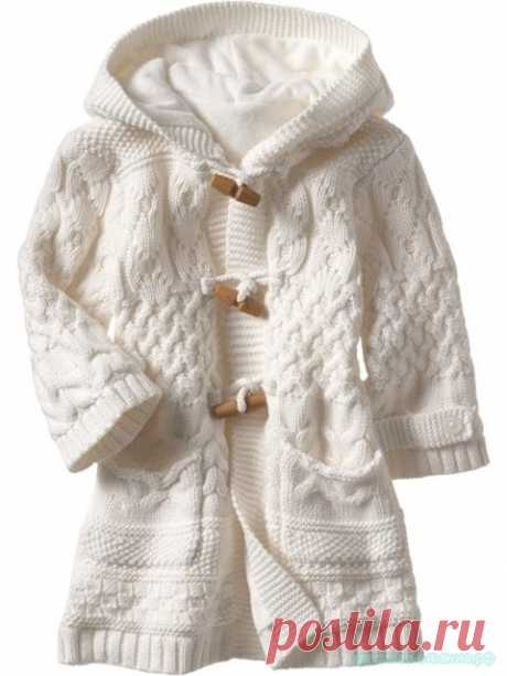 Красивое вязание | Стильное детское пальто спицами.