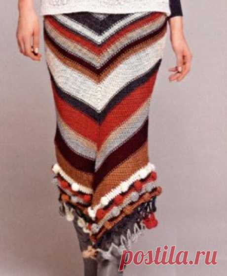 Теплая вязаная юбка спицами с описанием вязания.