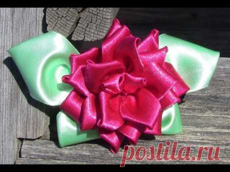 Flor de fita e folhas em cetim - HOW TO MAKE ROLLED RIBBON ROSES- fabric flowers