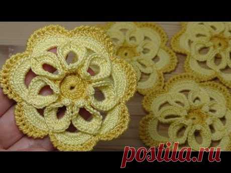 Как связать крючком ЦВЕТОК с объёмной серединкой How to crochet flower