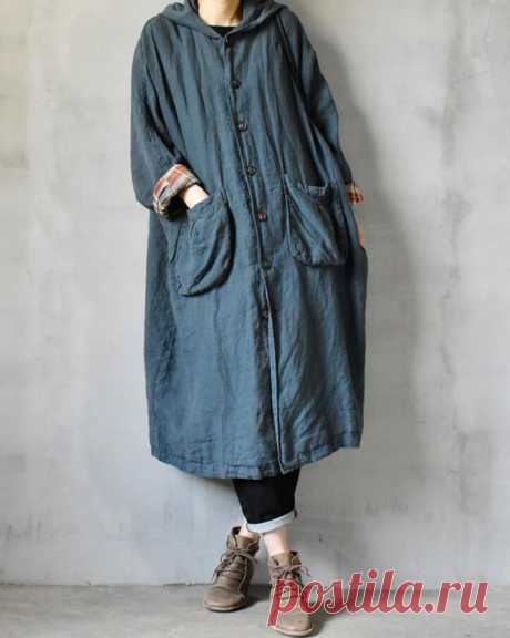 Women's linen long coat Hooded coat linen Windbreaker | Etsy