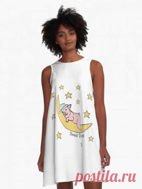 'Cute pig sleeps sweetly among the stars' A-Line Dress by LiliMur • Also buy this artwork on apparel, stickers, phone cases, and more.
