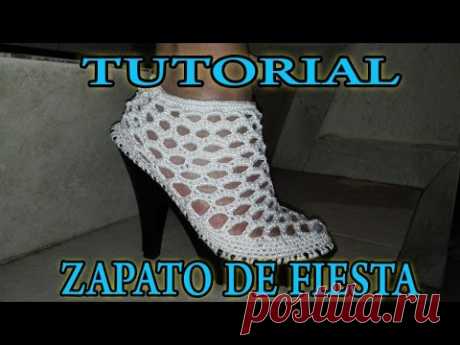 ZAPATOS TEJIDOS EN CROCHET MODELO CORAL  ZAPATO DE FIESTA